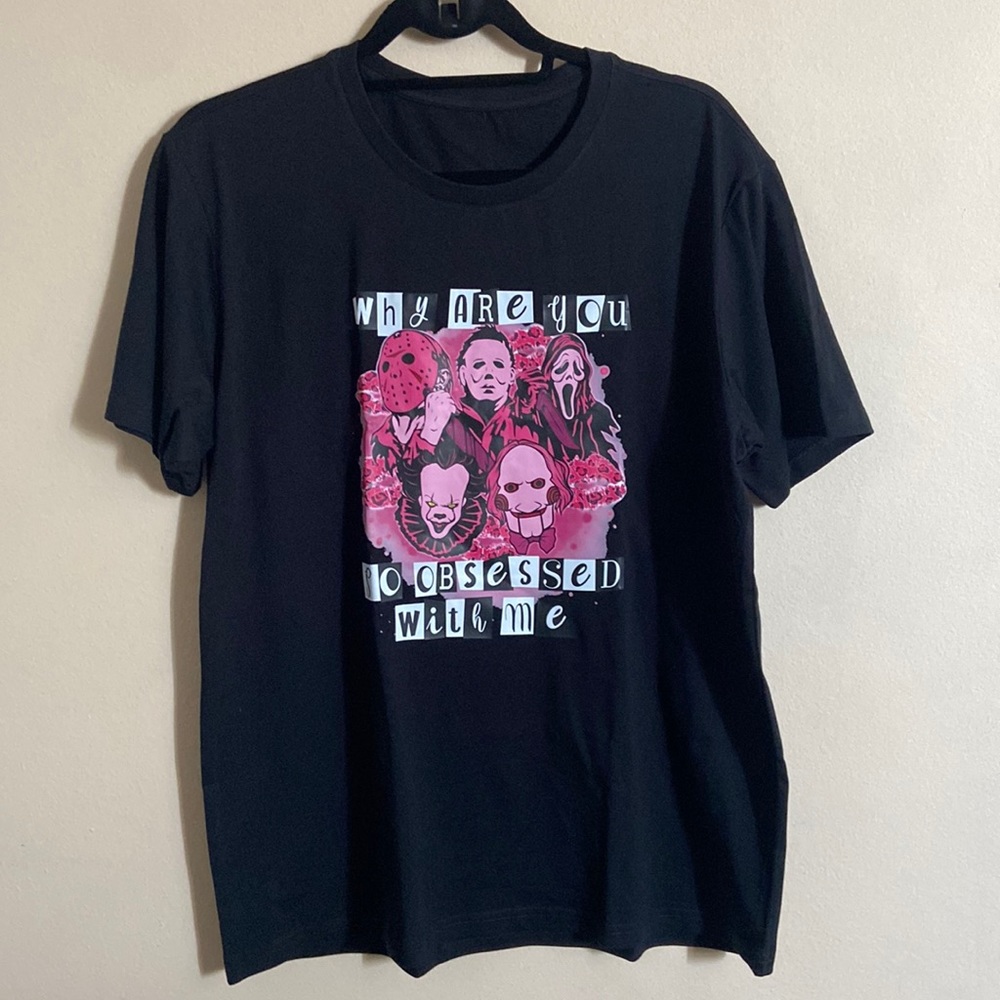 New Black Horror Movie Character Graphic Tee shirt Halloween Fun Pink XL 14 Fun